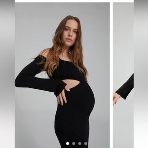 Bumpsuit Sculpting Rib Long Sleeve Cut-Out Maxi Dress